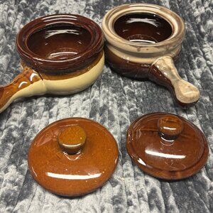 Taiwan Ceramic Soup Bowls with Lids and Handles Set of 2